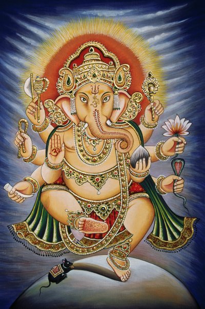 Miniaturowy obraz Lorda Ganesha Ganpati na papierze autorstwa School Indian