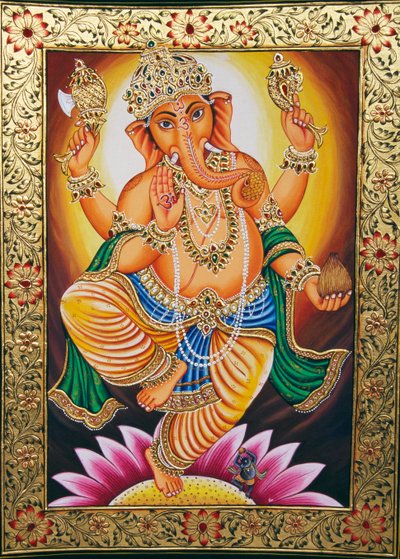 Miniaturowy obraz Pana Ganeshy Ganpati na papierze autorstwa School Indian
