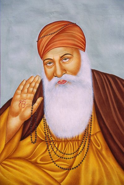 Miniaturowy obraz Lorda Guru Nanaka na papierze autorstwa School Indian
