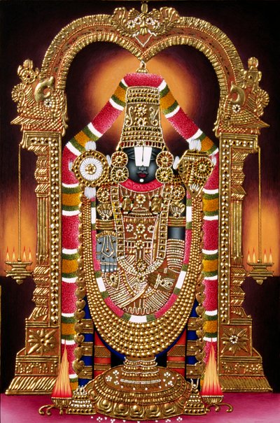 Miniaturowy obraz Pana Thirupati Balaji na papierze ze złotym tłoczeniem autorstwa School Indian