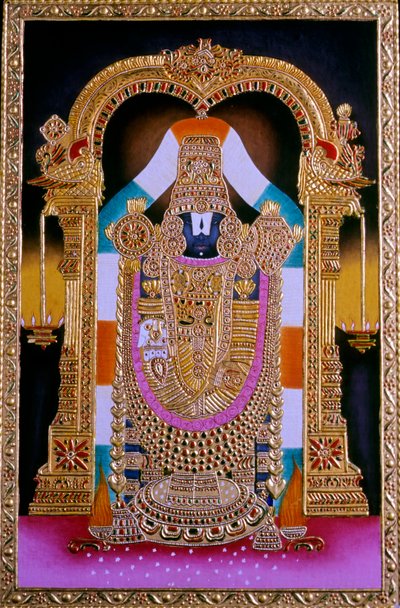 Miniaturowy obraz przedstawiający Pana Tirupati Balaji, Indie autorstwa School Indian