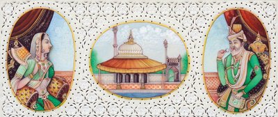 Miniatura przedstawiająca cesarza Mogołów Humayuna z żoną Jhanvi autorstwa School Indian
