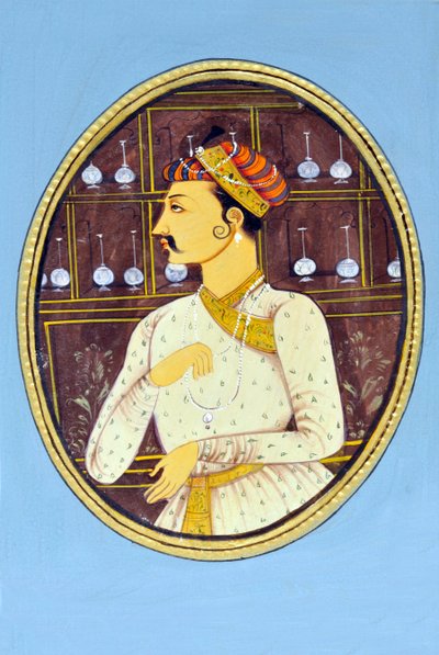 Miniatura przedstawiająca cesarza Mughul Akbar Indie Azja autorstwa School Indian