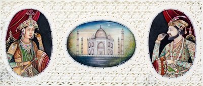 Miniatura przedstawiająca cesarza Mogołów Shah Jahana z żoną Mumtaj Mahal autorstwa School Indian