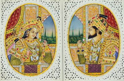 Miniatura przedstawiająca Szahdżahana z żoną Mumtaj Mahal Indie Azja autorstwa School Indian