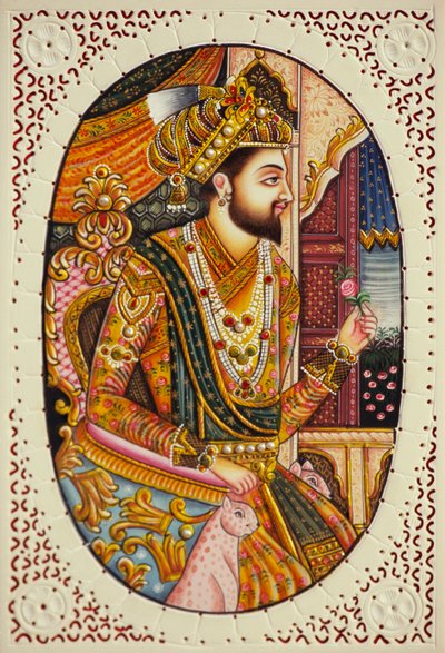 Miniaturowy obraz na kości słoniowej cesarza Mogołów Shah Jahana autorstwa School Indian