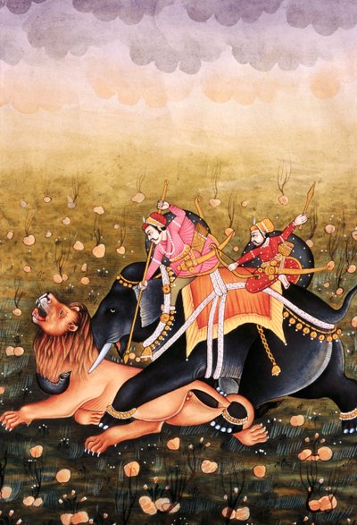 Miniatura na papierze, polowanie na króla Mogołów autorstwa School Indian