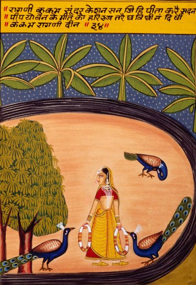 Miniatura na papierze, Ragini Kukumb, Szkoła Nathdwara autorstwa School Indian