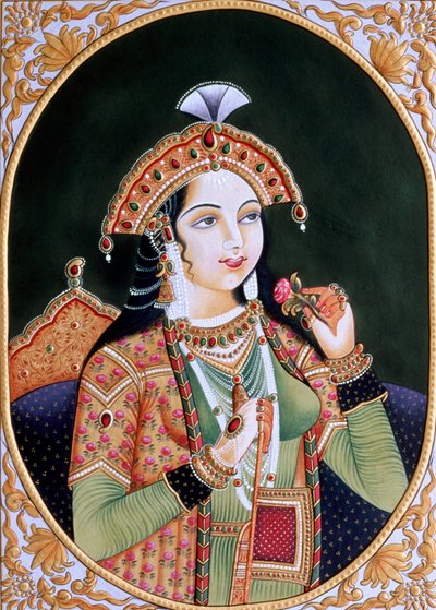 Miniatura na papierze przedstawiająca księżniczkę Mumtaz Mahal, żonę cesarza Mogołów Shah Jahana autorstwa School Indian