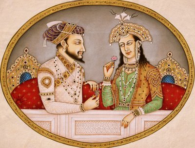 Portret cesarza Mogołów Szahdżahana z królową Mumtaz Mahal, Indie autorstwa School Indian