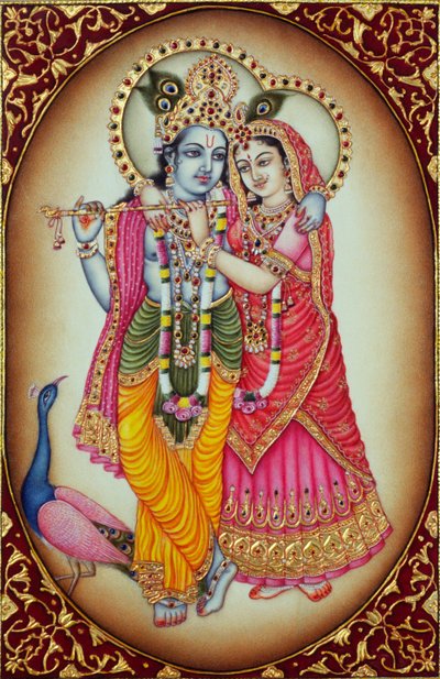 Miniaturowy obraz Radha Krishna na kości słoniowej autorstwa School Indian