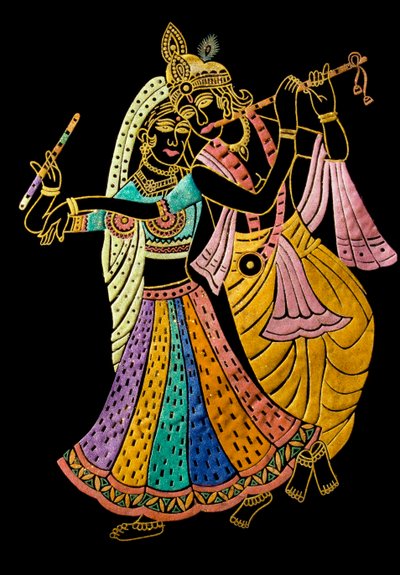 Miniaturowy obraz Radha Krishna na aksamicie autorstwa School Indian