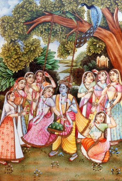 Miniaturowe obrazy Radha Krishna autorstwa School Indian