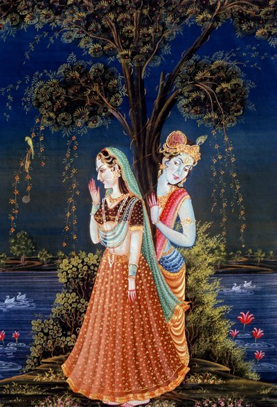 Miniaturowe obrazy Radha Krishna autorstwa School Indian