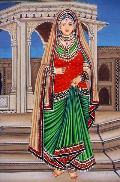 Rajasthani Lady at Tryst Miniaturowy obraz na papierze autorstwa School Indian