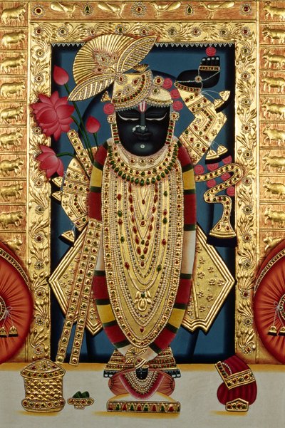 Shri Lord Shree Nathji Or Shreenathji at Nathdwara Miniaturowy obraz na papierze ze złotym tłoczeniem autorstwa School Indian