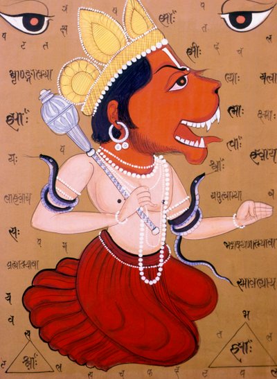 Tantryczne miniatury Hanumana na papierze Indie autorstwa School Indian