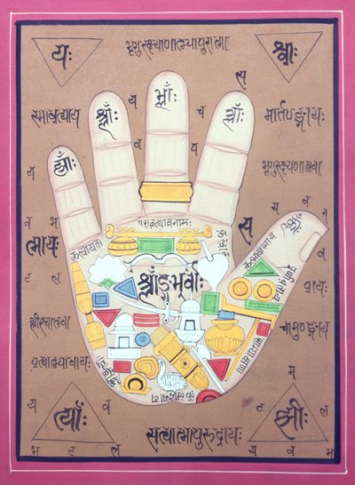 Tantryczny diagram lewej ręki (gwasz i akwarela na papierze) autorstwa School Indian