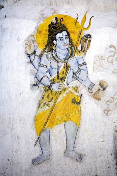 Bóg Shiva z trishul (fresk) autorstwa School Indian