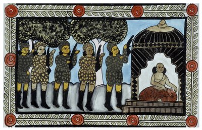 Historia ataków z 11 września 2001 roku opowiedziana przez handlarzy Baul z Bengalu. Obraz, seria, numer 2/9, Bengal. autorstwa School Indian