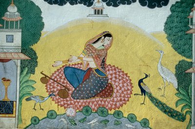 Kobieta z miniaturowym obrazem Rudra Veena, Indie autorstwa School Indian