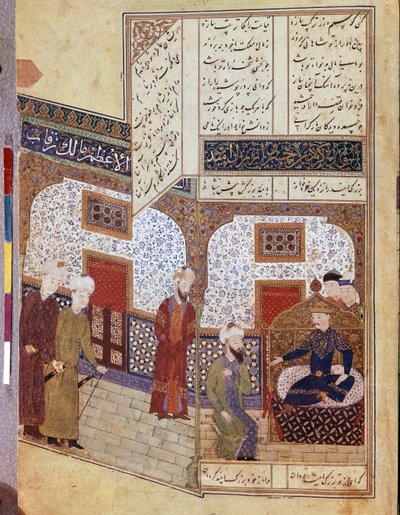 Khusraw rozmawia z Buzurgiem Ummid autorstwa School Iranian