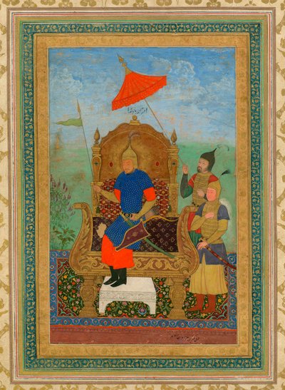 Portret Tamerlana (1336-1405) (lub Timur Lang, ""Timur chromy"") - Timur Khan autorstwa Anonymous / Kolekcja prywatna / ok. 1625 / Iran / Gwasz na papierze / Portret / 43,7x30,7 autorstwa School Iranian