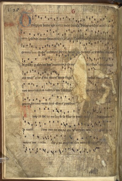 Dodaj MS 24198 f.1v Ulotka ze śpiewnikiem, Mszał, zgodnie z użyciem kanoników regularnych augustianów, ze specjalnymi wstawkami dla kościoła św. Tomasza Męczennika w Dublinie (welin) autorstwa School Irish