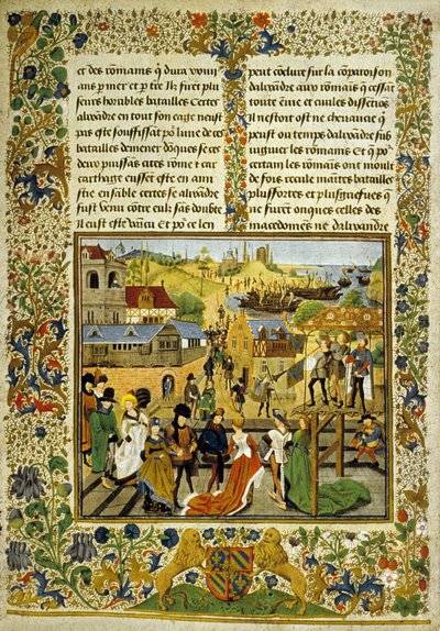 Uroczystość w Tarencie, kopia ilustracji z „Les Histoires Romaine” Jeana Mansela (tusz i kolor na welinie) autorstwa School Italian