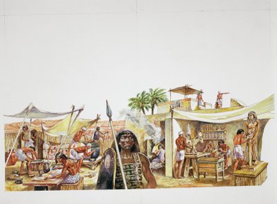 Starożytne Teby - rekonstrukcja dzielnicy Deir el-Medina (lito kolorowe) autorstwa School Italian