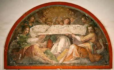 Anioły i figurki muzyczne (fresk) autorstwa School Italian