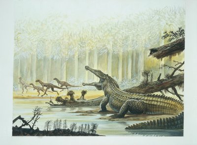 Rutiodon z Fabrozaurem w tle, trias (kolor lito) autorstwa School Italian