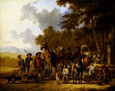 Podróżnicy z wielbłądem (olej na płótnie) autorstwa School Italian