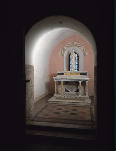 Widok drugiej kaplicy kościoła św. Wincentego i Anastazego, 625-1221 Opactwo Tre Fontane (opactwo Tre-Fontane lub opactwo Trzech Fontann) koło Rzymu Włochy (Widok drugiej kaplicy kościoła św. Wincentego i Anastazego , 625-1221 Tre autorstwa School Italian