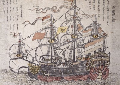 Statek holenderski (kolorowy drzeworyt) autorstwa Japanese School