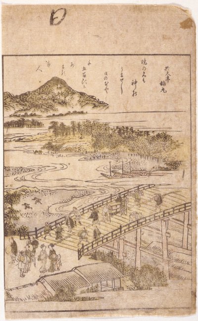 Ilustracja książkowa: Most (drzeworyt kolorowy) autorstwa School Japanese
