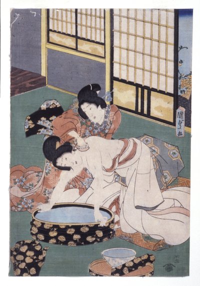 Companion Puder do wycierania kobiecej szyi i ramion (drzeworyt kolorowy) autorstwa School Japanese