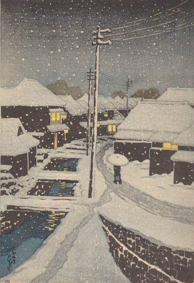 Wieczorny śnieg (drzeworyt) autorstwa School Japanese