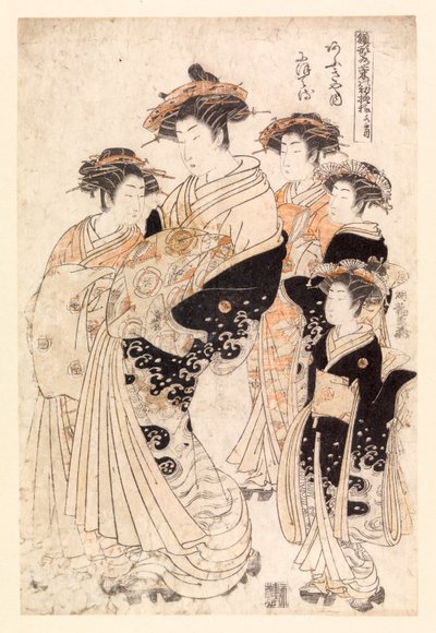 Pięć Japonek (drzeworyt kolorowy) autorstwa School Japanese
