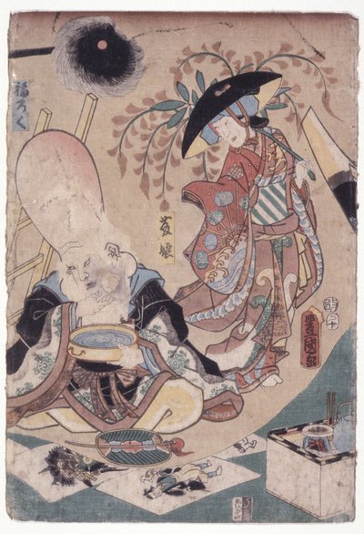 Fujimusume And Fukeroke (drzeworyt kolorowy) autorstwa School Japanese