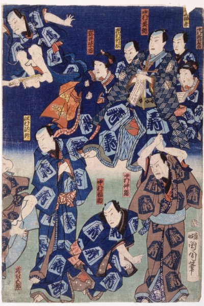 Myriad Of Actors (Triptych) (xilogravura colorida)polonês autorstwa School Japanese
