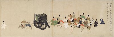 Illustrated Tale of the Civil War, The Imperial Visit to Rokuhara (Illustrated Tale of The Civil War, The Imperial Visit to Rokuhara) – praca anonimowa, akwarela i tusz na papierze, piąta rolka autorstwa School Japanese