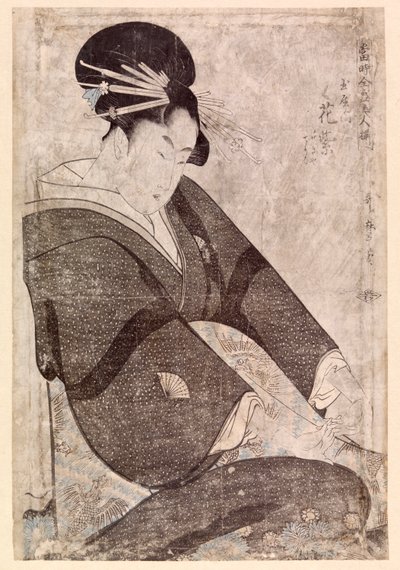 Siedząca Japonka (drzeworyt kolorowy) autorstwa School Japanese