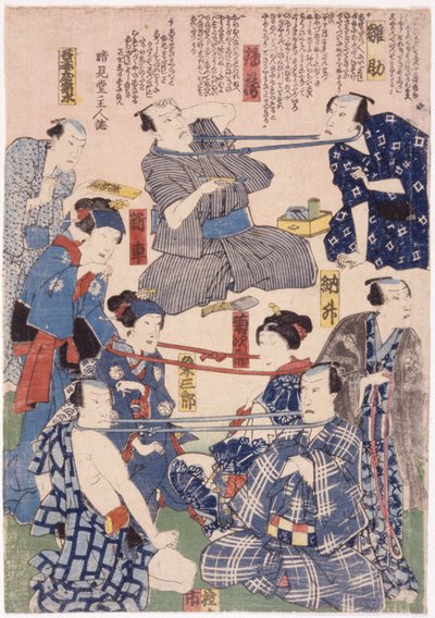 Tryptyk, "Przeciąganie liny" aktorów z szyjami (zdjęcie) autorstwa School Japanese