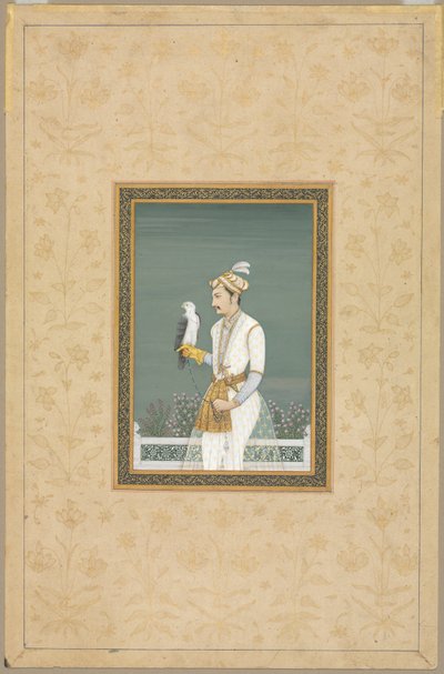 Portret księcia z jastrzębiem autorstwa School Mughal