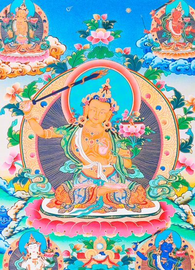 Obraz przedstawiający Manjushree, legendarnego twórcę doliny Katmandu (gwasz na płótnie) autorstwa School Nepalese