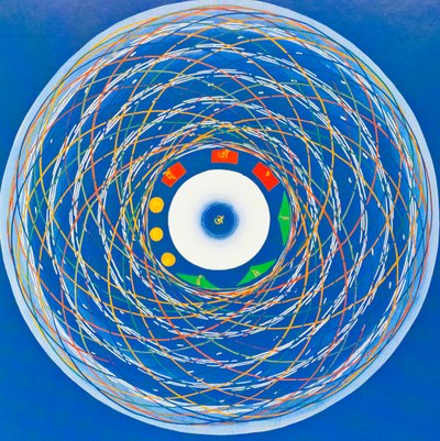 Om cosmo Mandala, przedstawiająca całość, jedność i odnowę (gwasz na płótnie) autorstwa School Nepalese