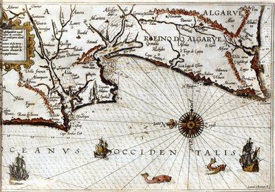 Cape Sagres (lub Sacred Cape) na końcu Portugalii po portugalii Luca J. Waghenaera Treesor of Zeevaert wydrukowany w Leiden w 1592 roku autorstwa School Netherlandish