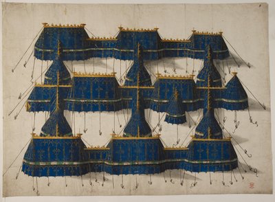 Projekt pawilonu królewskiego w kolorze niebieskim i złotym, ok. 1520 (welin) autorstwa School Netherlandish