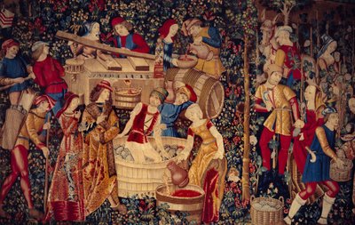 Scena żniwa Szczegół po lewej. Gobelin z Holandii autorstwa School Netherlandish